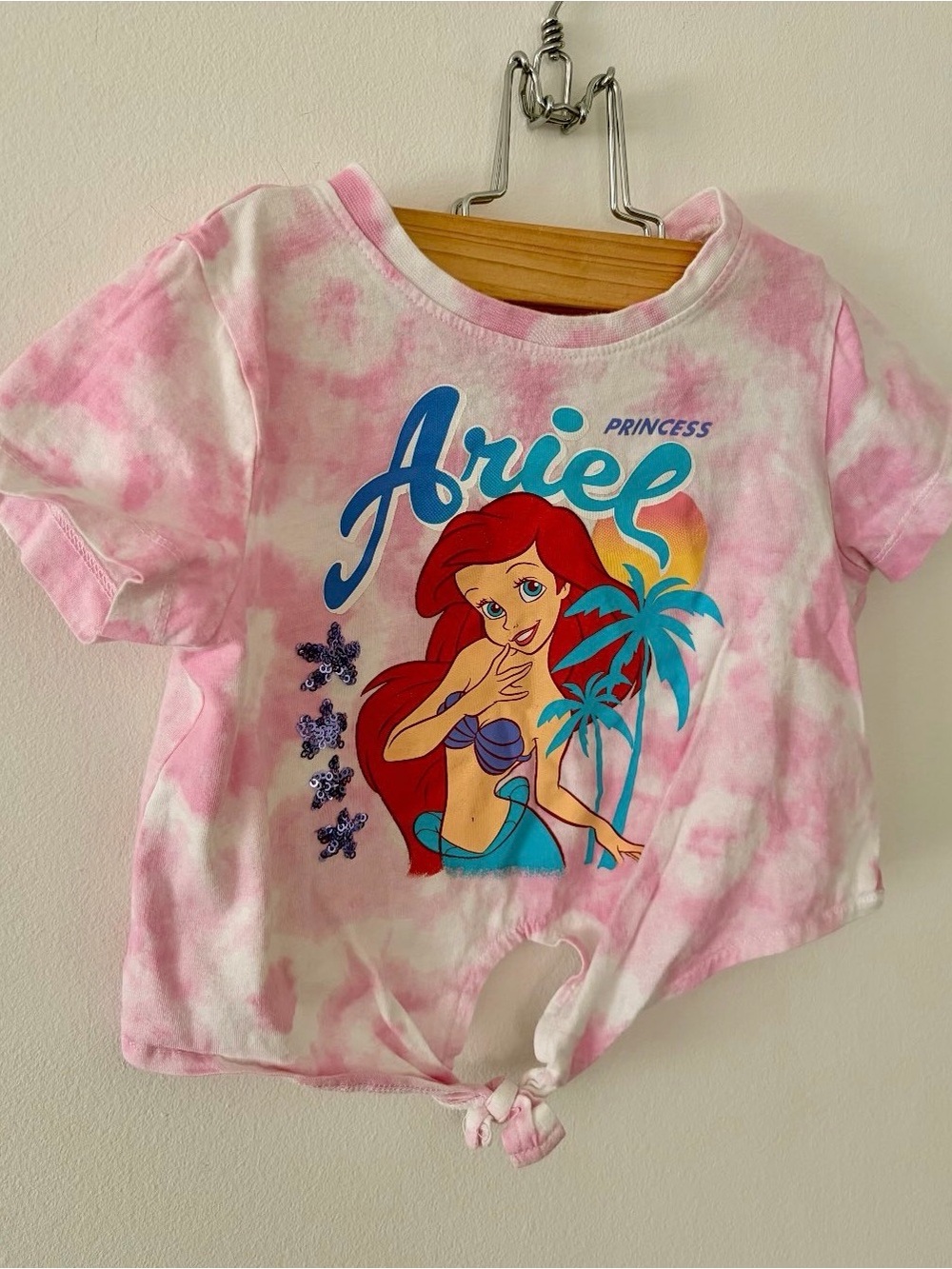 Disney Ariel Pink Tie-Dye Knot Hem Tee